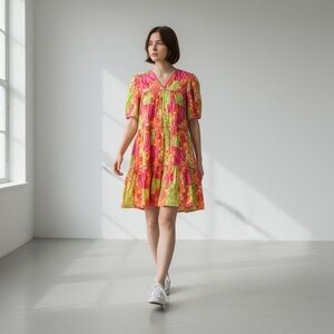 Sita tiered ruffle dress in bright colors. Size M D4